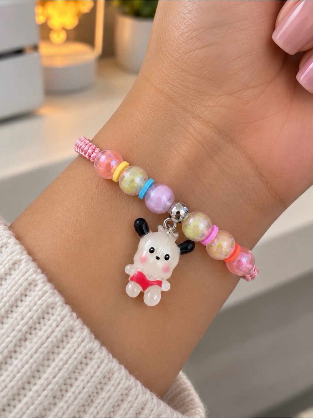 Sanrio Pink Beaded Bracelet with Cute Pochooco Charm